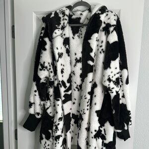 Black and White Women's Hooded Coat